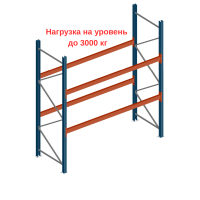 Паллетный стеллаж 3000×2700×1050 мм/2 уровня на балках, нагрузка  на уровень до 3000 кг
