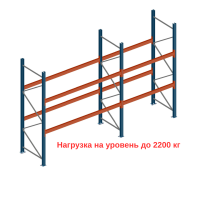 Паллетный стеллаж 3000×2700+1800×1050мм/2 уровня на балках, нагрузка  на уровень до 2200 кг