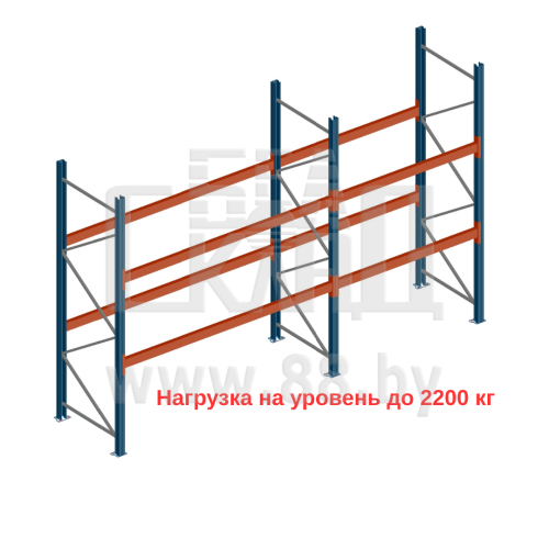 Паллетный стеллаж 3000×2700+1800×1050мм/2 уровня на балках, нагрузка  на уровень до 2200 кг